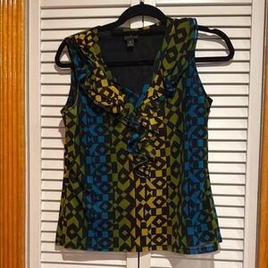 Worthington Black and Blue Fitted Ruffled Blouse